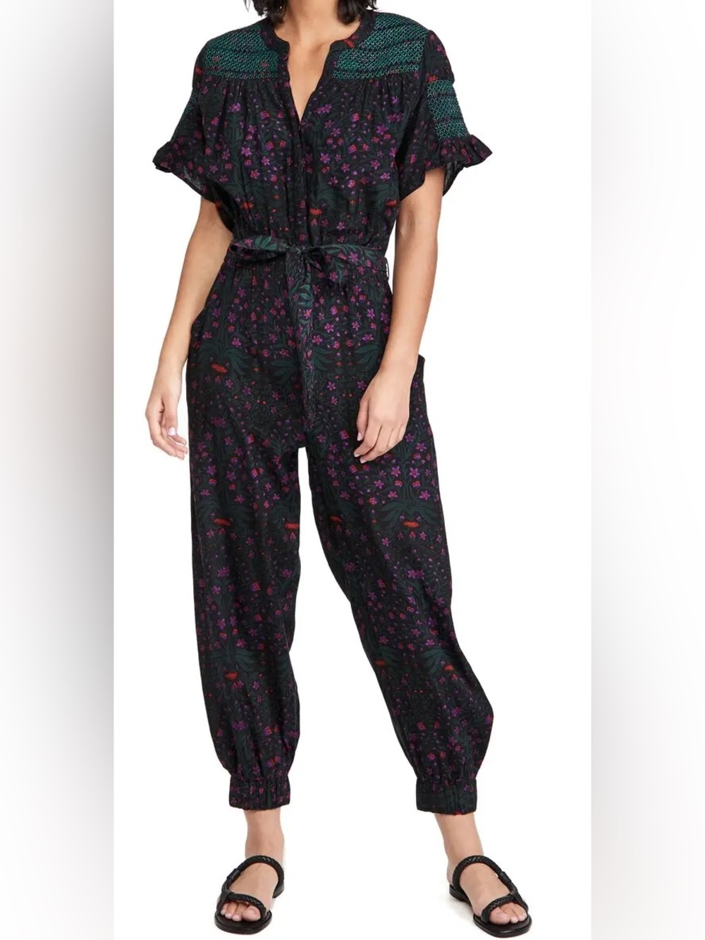 Roller Rabbit Rhone Niana Jumpsuit in Black Floral Botanical Print NWOT Medium